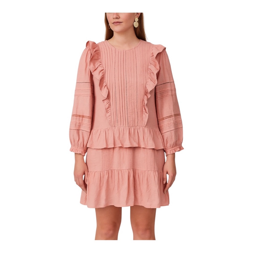 Veronica Beard Blush Long Sleeve Ruffle Tiered Dress Size L Feminine